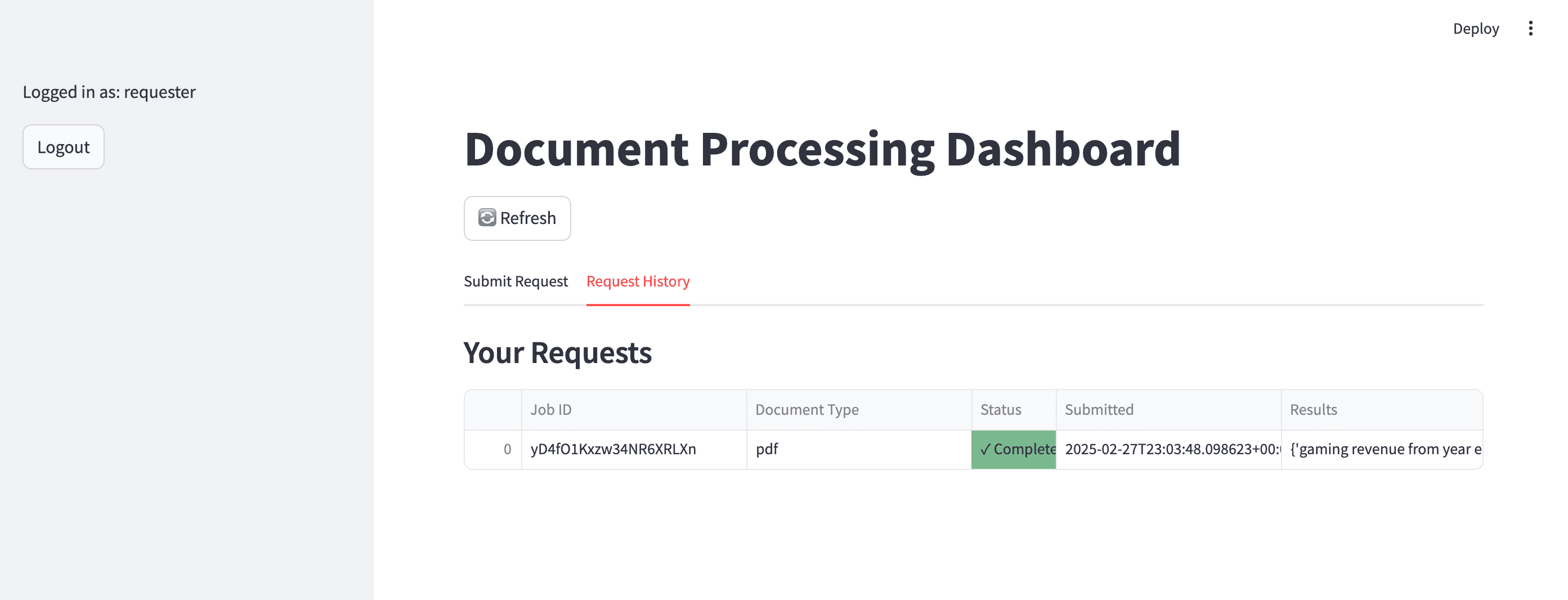 UI completed result